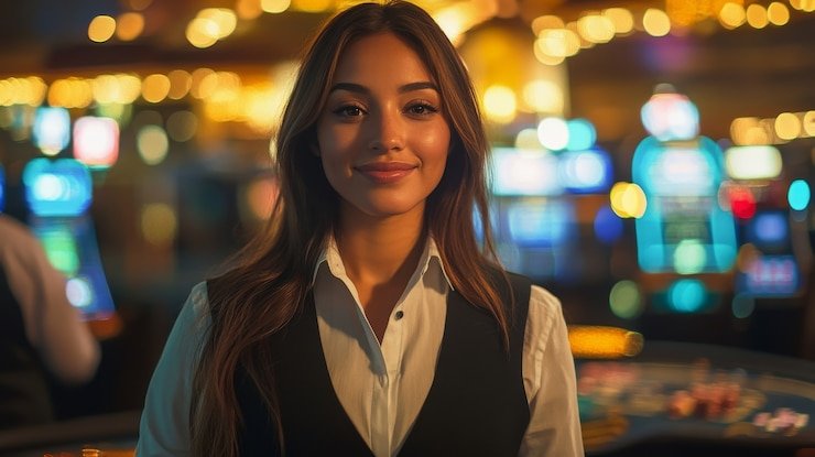 Live casino table with dealer and multiple camera angles